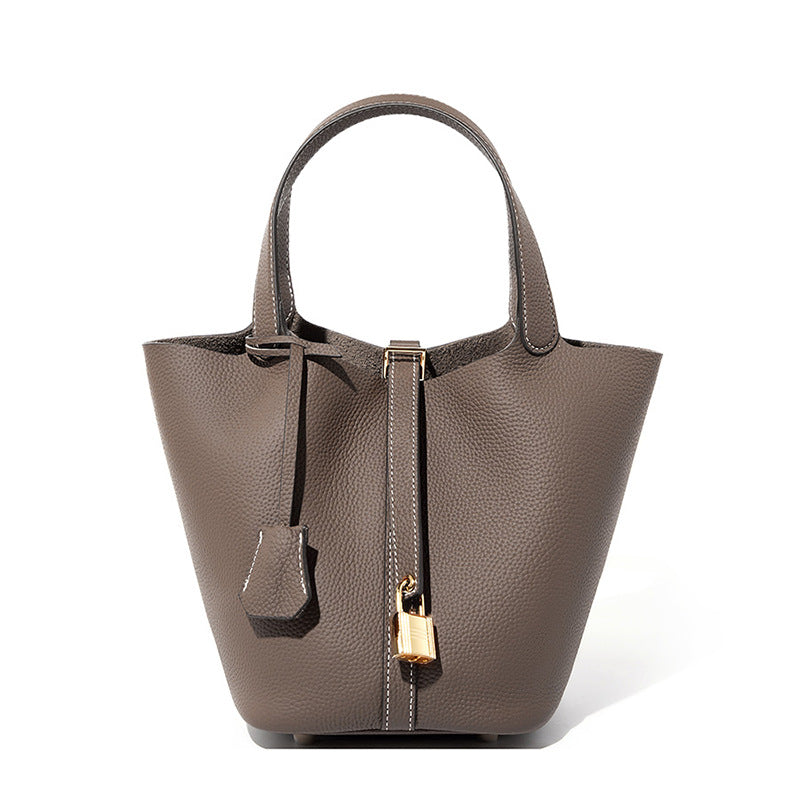 Malas 2026 Nova Cesta de Couve com Balde Bolsa de Mulher TC Mala de Pele Genuína Mala de Mãe Bolsa de Noiva Sensação de Luxo de Casamento
