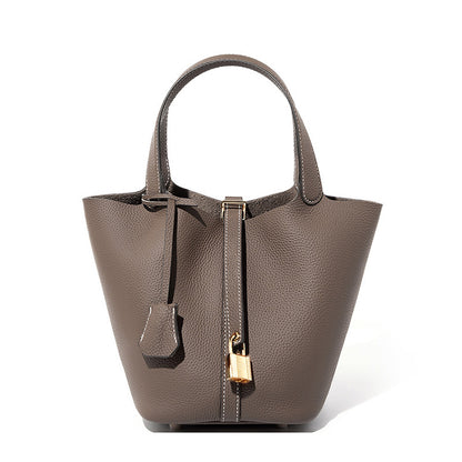 Malas 2026 Nova Cesta de Couve com Balde Bolsa de Mulher TC Mala de Pele Genuína Mala de Mãe Bolsa de Noiva Sensação de Luxo de Casamento