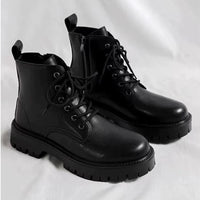 Botas Martin com fecho lateral para o outono, botas de motociclismo pretas pretas de estilo britânico de cano alto e alta, botas de passeio de corte médio