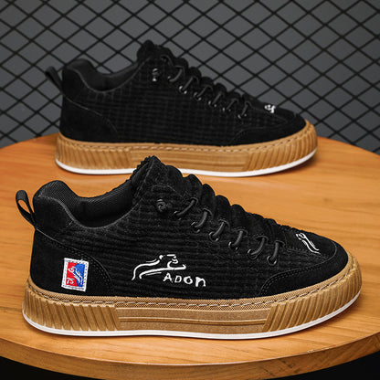 Sapatos de lona para homem, ténis casuais de veludo cotelê versáteis de primavera, sapatos de um pé para homem com um pé, sapatos desportivos com sola macia e modernos para homens