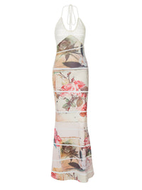 Vestido de retalhos de peito de lã na moda mais vendido na moda da Amazon, estampado e sexy e longo, por grosso