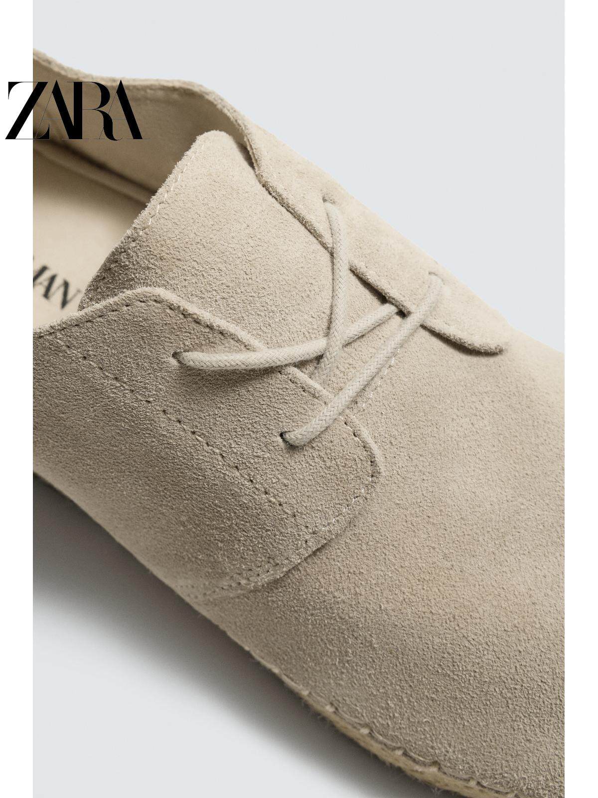 Sapatos masculinos ZARA Primavera/Verão 2026 com acabamento em camurça, bico redondo, estilo Derby, 2455720 002