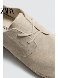 Sapatos masculinos ZARA Primavera/Verão 2026 com acabamento em camurça, bico redondo, estilo Derby, 2455720 002