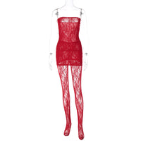 Vestido de renda de renda estilo irmã real sexy das mulheres europeias e americanas com meias definidas em nome do cabelo