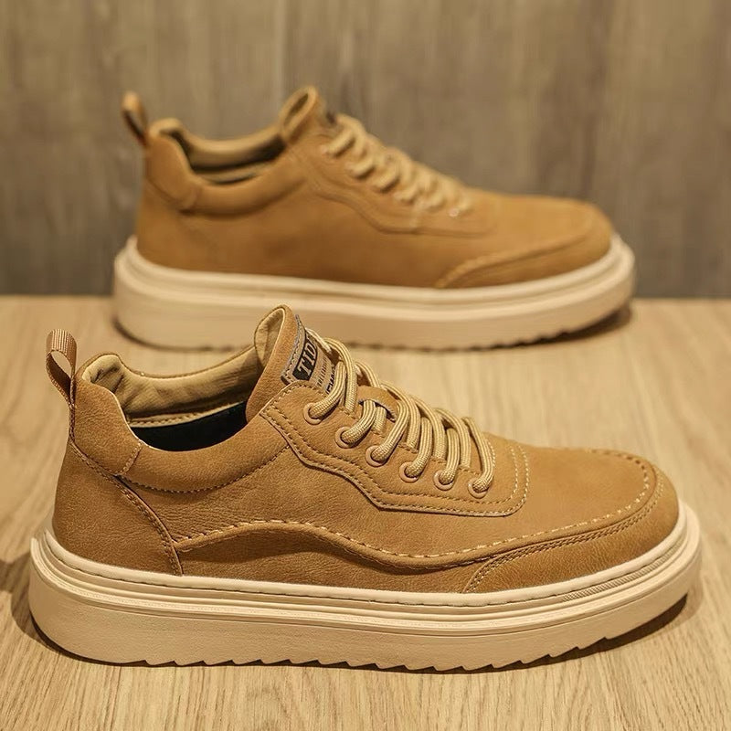 Sapatos Masculinos da Primavera 2025: Novos Sapatos Respiráveis, Sapatilhas Desportivas Masculinas Versáteis Modernas com Sola Grossa, Ténis Casuais, Sapatos de Pele, Sapatos Modernos
