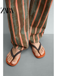 ZARA 2026 Verão Novo Sapatos Masculinos, Material Elástico, Sandálias Rasteiras Confortáveis com Detalhes, 2796720 070