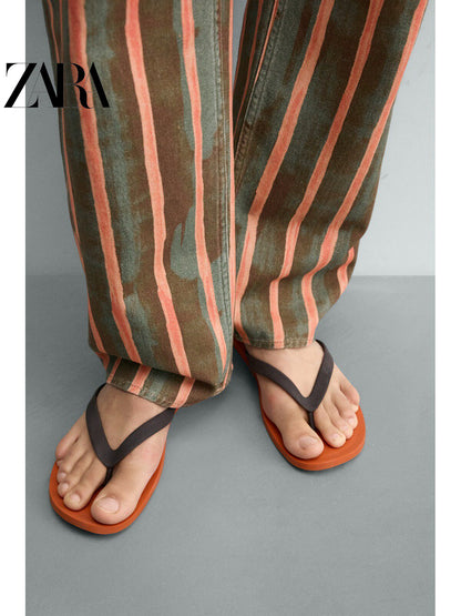ZARA 2026 Verão Novo Sapatos Masculinos, Material Elástico, Sandálias Rasteiras Confortáveis com Detalhes, 2796720 070