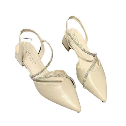 Sandálias de moda para mulheres, estilo de fada, novo verão 2023 de saltos fechados com saltos altos de strass, combinados com saias e sapatos femininos