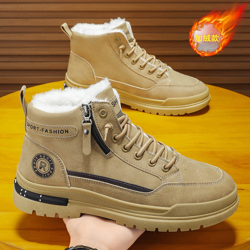 Botas Martin altas forradas a polar de inverno para homem, sapatos de trabalho masculinos, sapatos de algodão quente antiderrapantes, resistentes ao desgaste e espessos, sapatos de proteção ao trabalho para homens