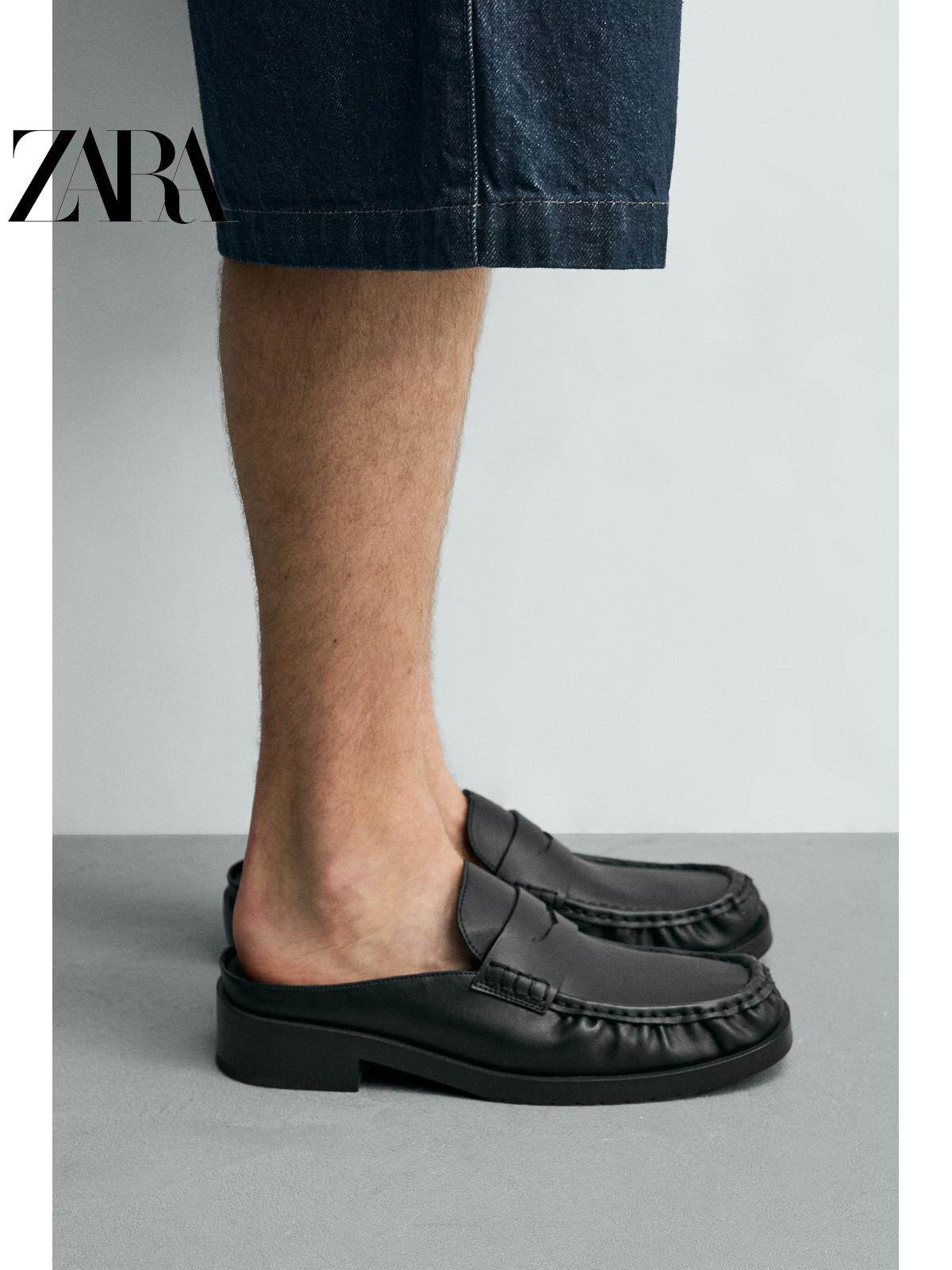 ZARA 2026 Primavera/Verão Novos Sapatos Masculinos Mocassins Pretos Simples de Bico Quadrado e Calcanhar Aberto 2619720 800