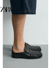 ZARA 2026 Primavera/Verão Novos Sapatos Masculinos Mocassins Pretos Simples de Bico Quadrado e Calcanhar Aberto 2619720 800