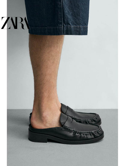 ZARA 2026 Primavera/Verão Novos Sapatos Masculinos Mocassins Pretos Simples de Bico Quadrado e Calcanhar Aberto 2619720 800