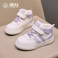 Sapatos roxos de lã alta, forrados a polar, sapatos infantis Warrior, sapatos de algodão para raparigas, sapatos casuais às riscas com sola grossa, sapatos novos para homem