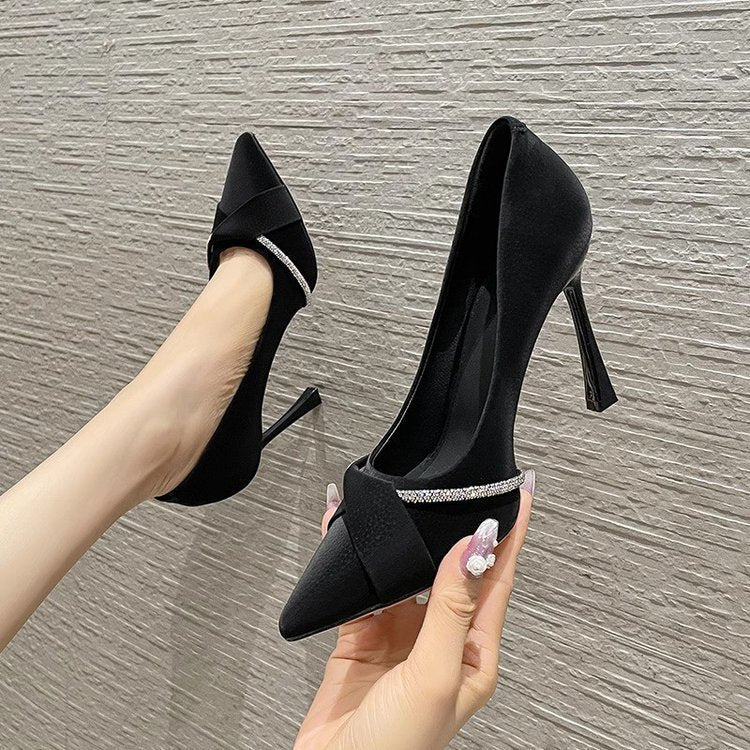 Salto alto francês para mulheres, salto agulho novo 2024, sapatos profissionais pretos elegantes de socialite, sapatos confortáveis de 9 cm