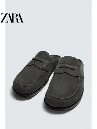 ZARA Coleção Verão 2026 Sapatos Masculinos: Sapato de Couro com Aba, Bico Redondo e Sola de Madeira (2761720 802)