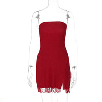 Vestido curto sexy sexy com fendas em renda fina e bestseller cross-fronteiriço da Amazon, nova moda feminina sem alças em retalhos