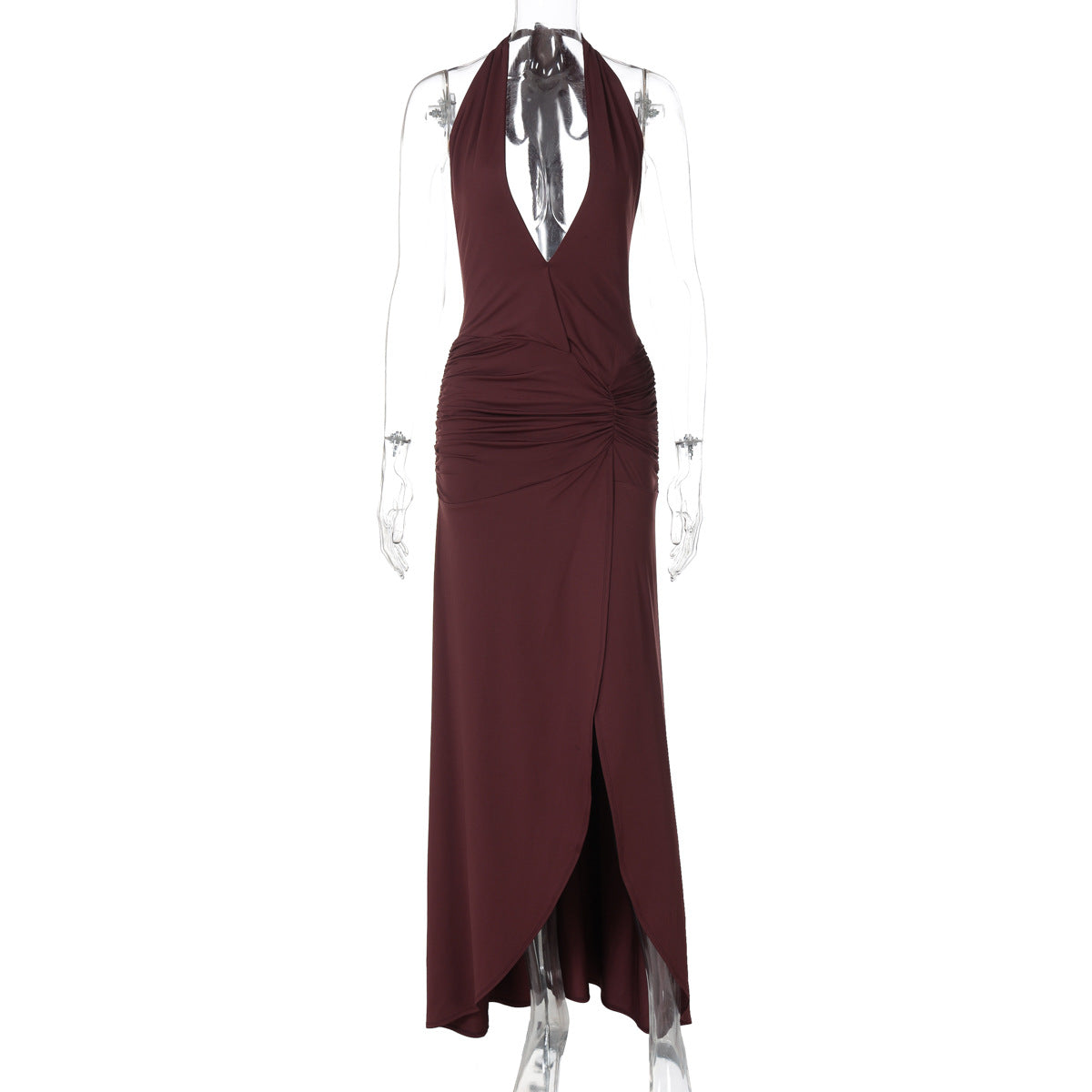 Vestido estreito, fenda longa, com fenda longa, bestseller da Amazon, bestseller transfronteiriço da Amazon, novo vestido sexy em V profundo, sem mangas e oco, de cor sólida