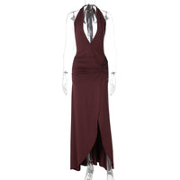 Vestido estreito, fenda longa, com fenda longa, bestseller da Amazon, bestseller transfronteiriço da Amazon, novo vestido sexy em V profundo, sem mangas e oco, de cor sólida