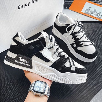 Sapatilhas de skate de verão para homens, panda preto e branco, marcas americanas ultra-leves de sola grossa e modernas, sapatilhas casuais casuais de alta qualidade que aumentam a altura