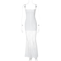 Vestido de moda feminino mais vendido da Amazon Export, vestido de alças longas em renda com alças translúcidas com ombros descobertos, ajustado e ajustado