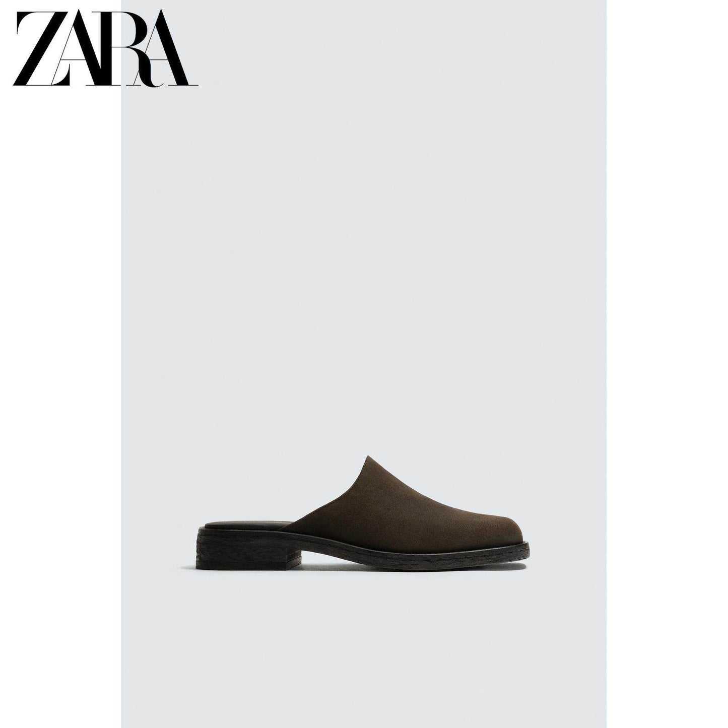ZARA 2026 Primavera/Verão Sapatos Masculinos, Acabamento em Camurça, Bico Quadrado, Sola de Madeira, 2471720 700