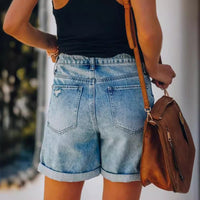 Verão 2025 eBay Amazon Wish Street Roled Edge Calças Rasgadas Calças de Ganga Femininas Calças de Ganga Comércio Exterior Comércio Na Moda