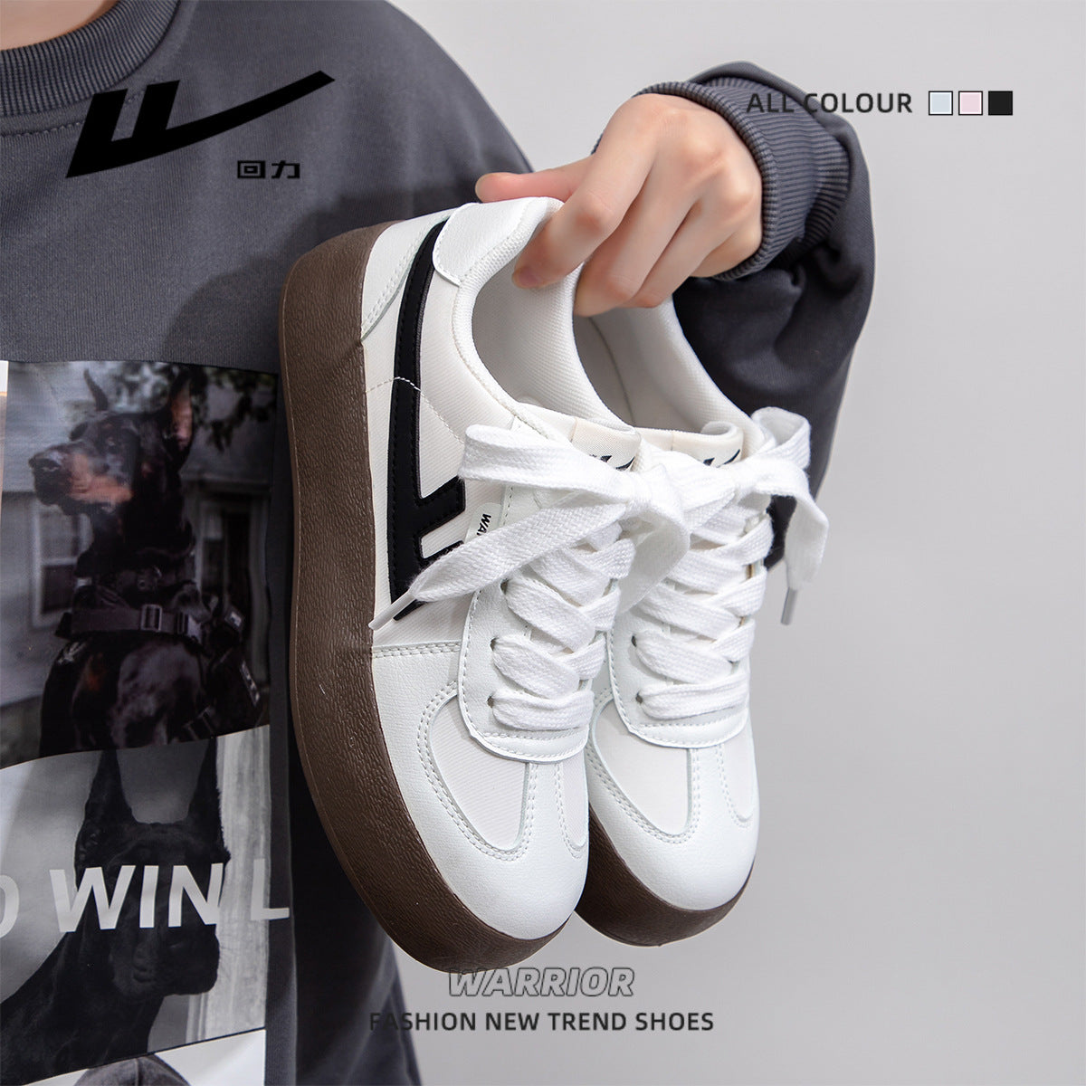 Sapatos Warrior board para casais, ténis de treino retro retro leves e enérgicos, sapatos casuais arredondados de sola grossa, sapatos unissexo simples