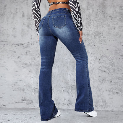 Vendas diretas de fábrica 2025 primavera/verão 2025, jeans lavados transfronteiriços europeus e americanos, calças compridas elegantes e ligeiramente alargadas para mulher