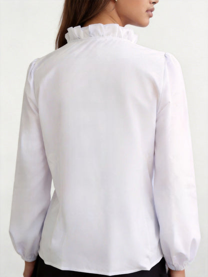 Comércio externo transfronteiriço roupa feminina europeia e americana, primavera, verão, outono, inverno, camisas com folhos, camisas femininas, largas e elegantes, estilosas para deslocações