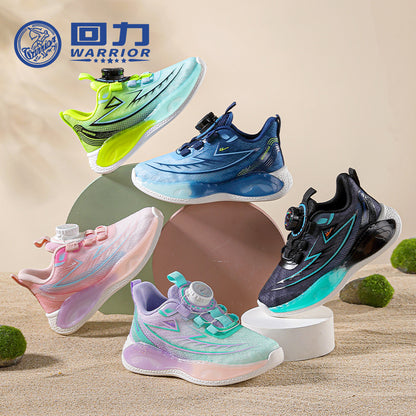 Ténis de cor degradada, sapatos casuais para homens e mulheres, para meia-idade, para crianças, sapatos infantis de malha de malha, sapatos versáteis de botão
