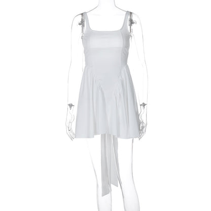 Verão transfronteiriço europeu e americano, novo vestido curto feminino feminino com alças sem costas, sexy de cor sólida e alças sem costas