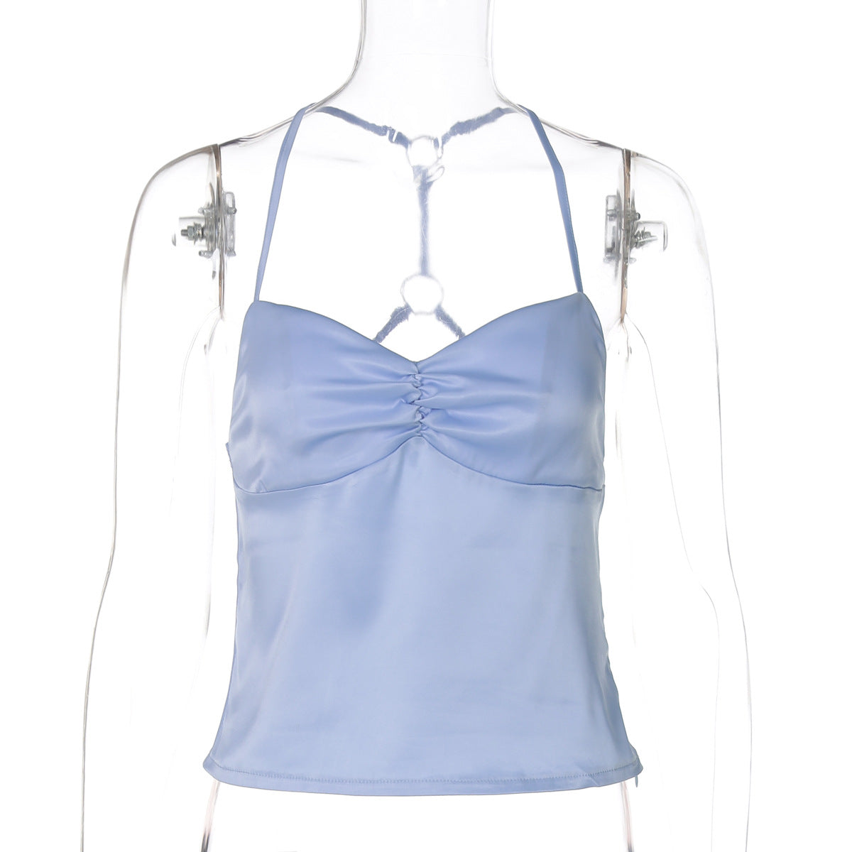 Top ultra-curto, estilo INS europeu e americano da Amazon, sexy patchwork de costas nuas, estilo rapariga quente, estilo rapariga quente, decote halter ultracurto e busto