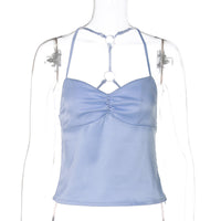 Top ultra-curto, estilo INS europeu e americano da Amazon, sexy patchwork de costas nuas, estilo rapariga quente, estilo rapariga quente, decote halter ultracurto e busto