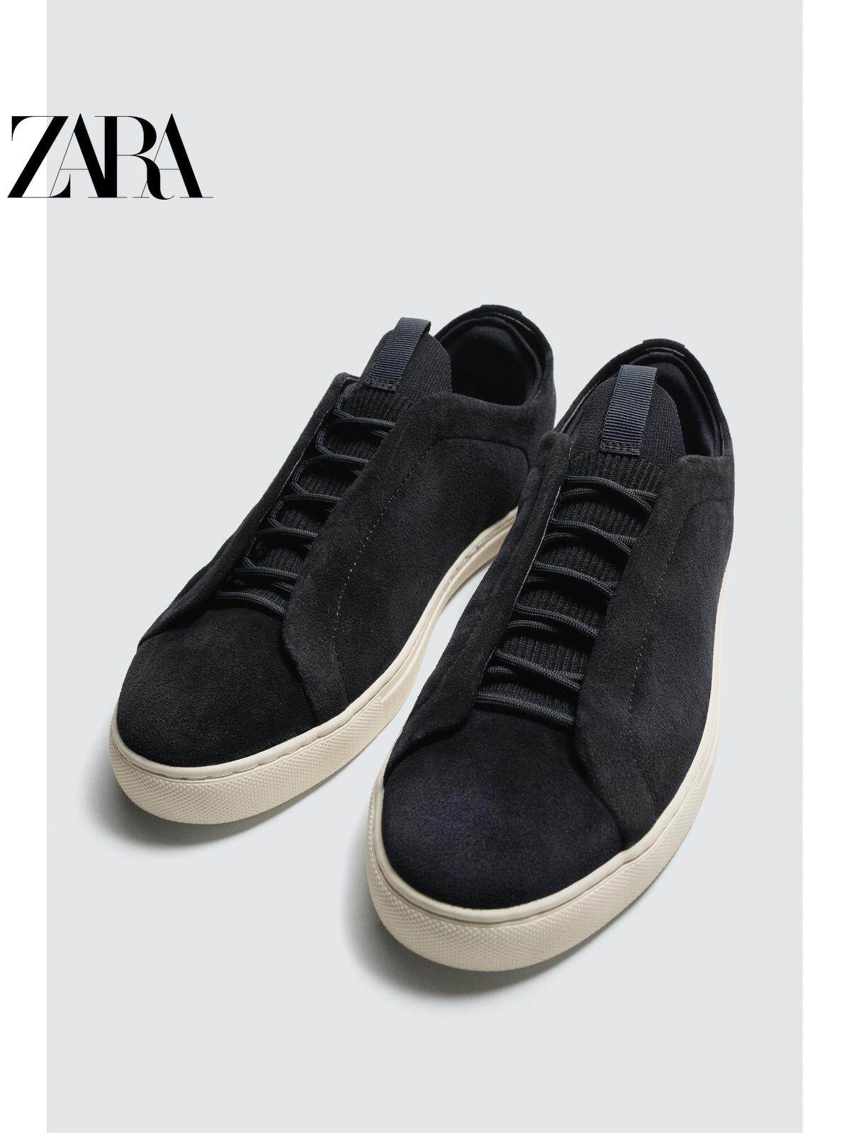 ZARA 2026 Primavera/Verão Novos Sapatos Masculinos, Detalhes em Camurça, Tênis Leves com Cadarço, 2240720 400