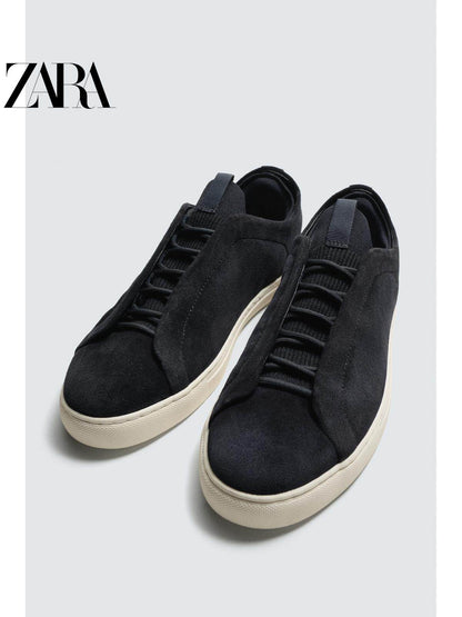ZARA 2026 Primavera/Verão Novos Sapatos Masculinos, Detalhes em Camurça, Tênis Leves com Cadarço, 2240720 400