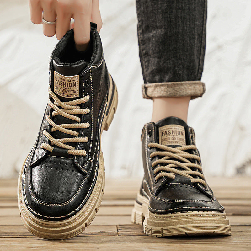 Botas Martin Botas de cano alto para outono/inverno, sapatos casuais vintage britânicos para homem, botas de trabalho impermeáveis antiderrapantes e com capacidade de aumento de altura alta