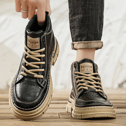 Botas Martin Botas de cano alto para outono/inverno, sapatos casuais vintage britânicos para homem, botas de trabalho impermeáveis antiderrapantes e com capacidade de aumento de altura alta