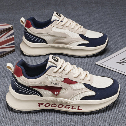 Sapatos de Homem 2025 Verão Novos Respiráveis Versátiles em Malha Desportiva Casuais Casuais de Aumento de Altura Estilo Hong Kong Vintage Forrest Gump Sapatilhas da Moda