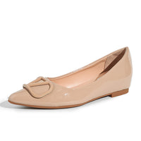 Sapatos de mulher, sapatos de mulher, de corte raso em pele nude de metal com botão em V, de corte raso, estilo petite para aumento de altura, sapatos femininos de tamanho grande