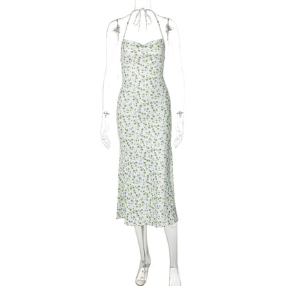Vestido de comprimento médio, sem abertura de mangas mais vendido na Amazon transfronteiriço novo, doce e floral, sexy e doce e sexy