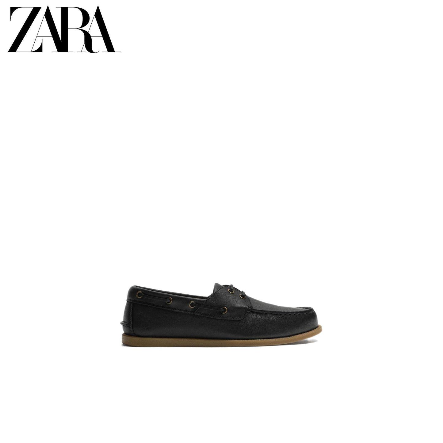 Sapatos masculinos ZARA Primavera/Verão 2026, cabedal em couro liso, bico redondo, estilo náutico, 2438720 800