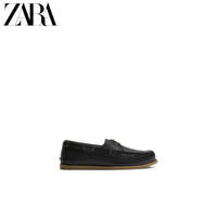Sapatos masculinos ZARA Primavera/Verão 2026, cabedal em couro liso, bico redondo, estilo náutico, 2438720 800