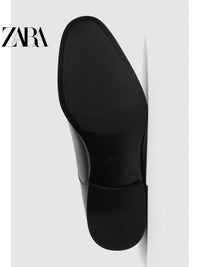 ZARA Coleção Primavera/Verão 2026 - Sapatos Masculinos: Oxford Preto Minimalista de Bico Fino e Salto Baixo, 2489720 800