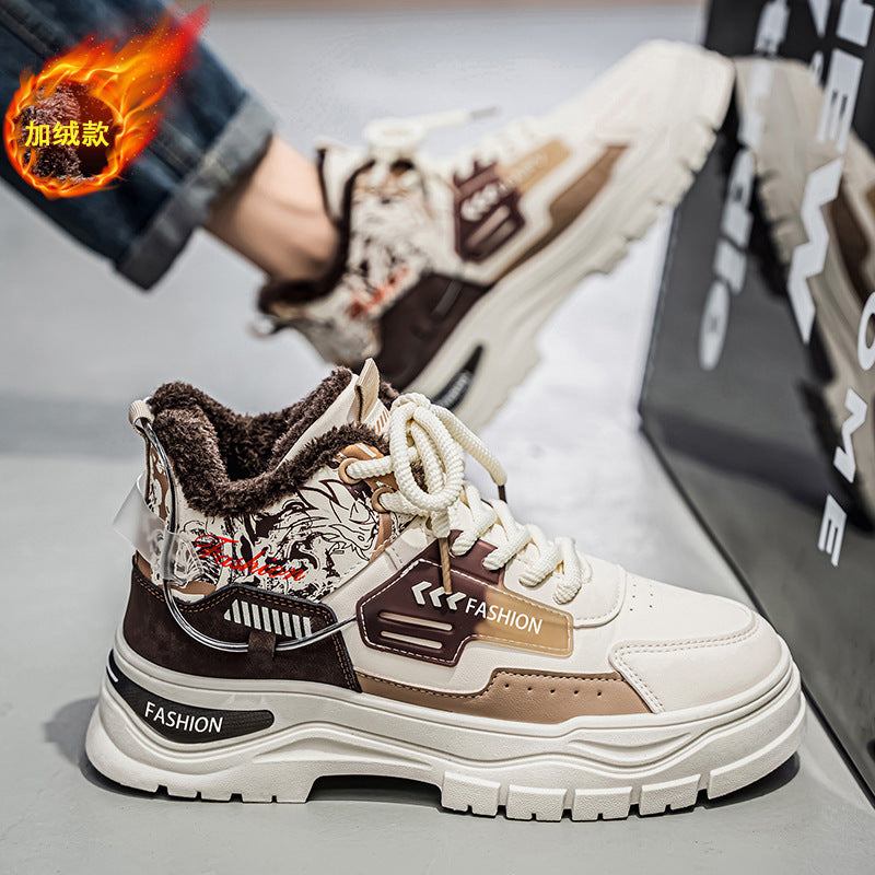 Botas Martin de cano alto para sapatos quentes de algodão forrados a polar de inverno, sapatos de trabalho casuais com sola grossa que aumentam a altura, botas de equitação impermeáveis em pele