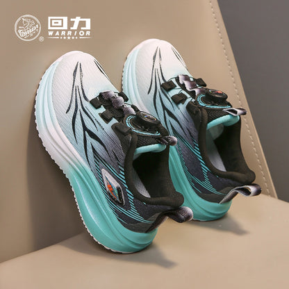 Sapatos infantis Warrior, sapatos de botão fixes, novidades de outono para rapazes e raparigas, sapatos de rede roxa respiráveis, sapatos desportivos casuais versáteis