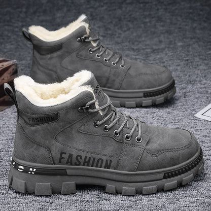 Botas de neve masculinas, botas de algodão espessas forradas a polar para o inverno 2025, sapatos masculinos resistentes ao frio, sapatos quentes de algodão, botas Martin masculinas