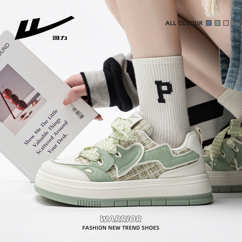 Sapatos casuais com malha verde Warrior matcha, respiráveis, sapatos femininos estilosos estilo Chanel, ténis estudantis de sola grossa para o exterior