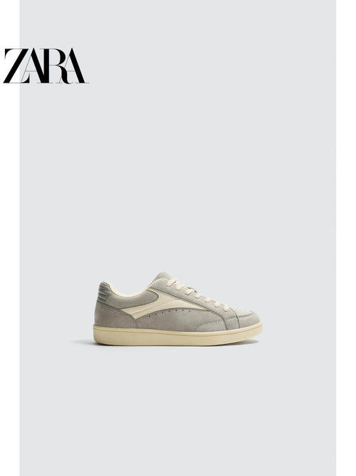 ZARA Primavera/Verão 2026 - Novos Sapatos Masculinos: Tênis retrô leve com cadarço e cabedal em patchwork 2224720 802