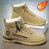Botas Martin altas forradas a polar de inverno para homem, sapatos de trabalho masculinos, sapatos de algodão quente antiderrapantes, resistentes ao desgaste e espessos, sapatos de proteção ao trabalho para homens