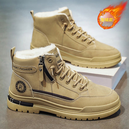 Botas Martin altas forradas a polar de inverno para homem, sapatos de trabalho masculinos, sapatos de algodão quente antiderrapantes, resistentes ao desgaste e espessos, sapatos de proteção ao trabalho para homens